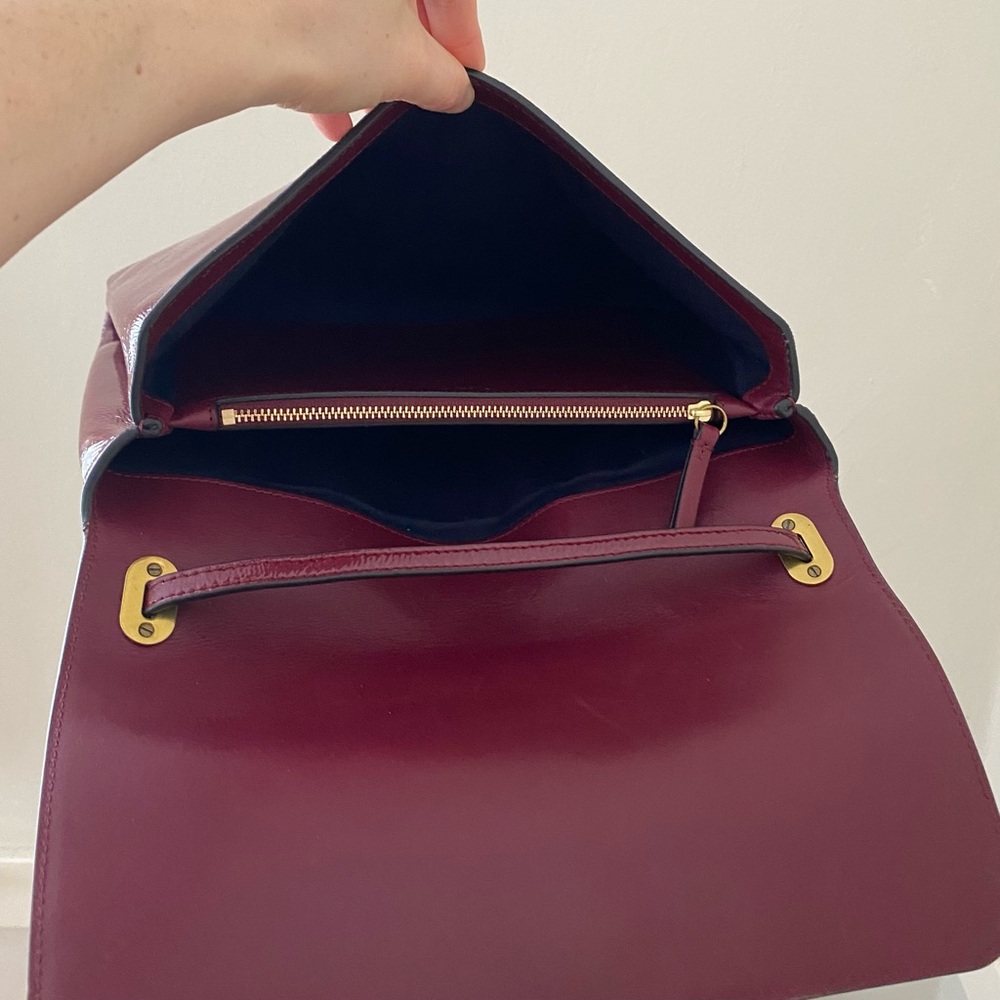 Tory Burch Burgundy Wine Red Maroon Patent Leather Shoulder Bag - Picture 12 of 14